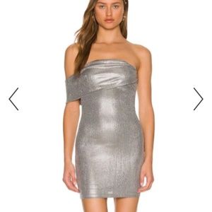 Revolve Tamia Asymmetrical Mini Dress in Silver Size Small